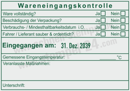 HACCP Stempel Wareneingangskontrolle Mindesthaltbarkeit i.O. Grün