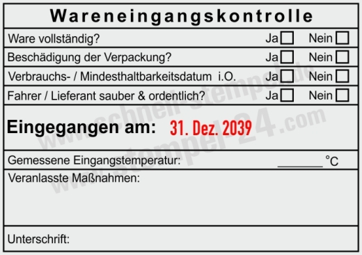 HACCP Stempel Wareneingangskontrolle Mindesthaltbarkeit i.O. Schwarz/Rot