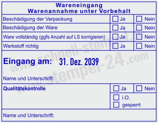 Wareneingangsstempel Werkstoff richtig | 54120