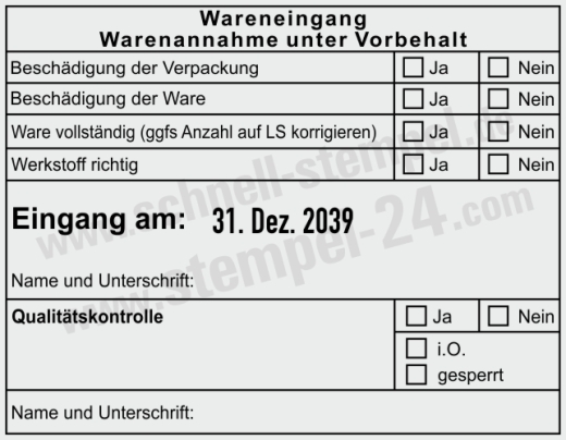 Wareneingangsstempel Werkstoff richtig Schwarz