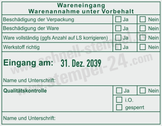 Wareneingangsstempel Werkstoff richtig Grün