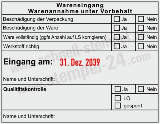 Wareneingangsstempel Werkstoff richtig Schwarz/Rot