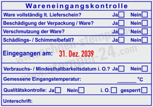 Stempel HACCP Wareneingangskontrolle Schimmelbefall Blau/Rot