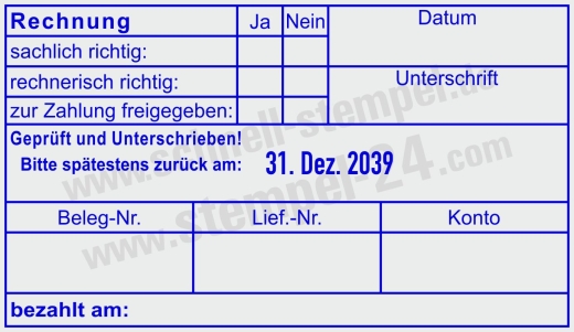 Buchungsstempel Rechnung Geprüft und Unterschrieben zurück | 54120