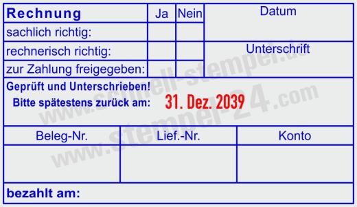 Buchungsstempel Rechnung Geprüft und Unterschrieben zurück Blau/Rot