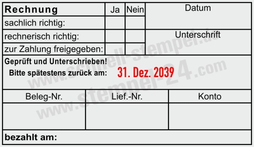 Buchungsstempel Rechnung Geprüft und Unterschrieben zurück Schwarz/Rot