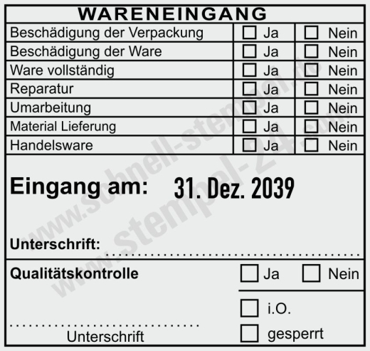 Wareneingangsstempel Handelsware Lieferung geprüft Schwarz