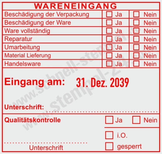 Wareneingangsstempel Handelsware Lieferung geprüft Rot