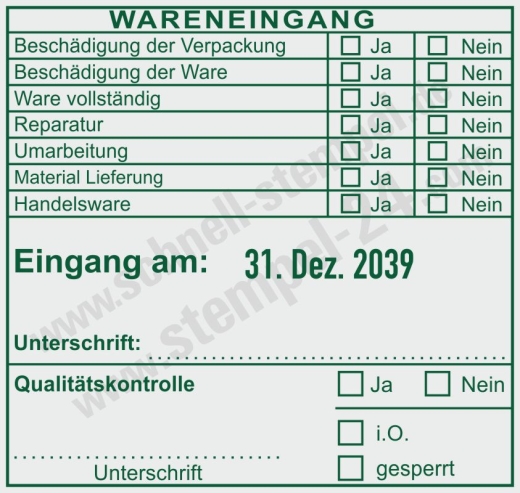 Wareneingangsstempel Handelsware Lieferung geprüft Grün