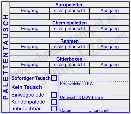 Stempel für Palettentausch – Chemiepaletten, Europaletten & Gitterboxen | 5212
