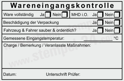 HACCP-Stempel Wareneingangskontrolle Mindesthaltbarkeit Charge Schwarz