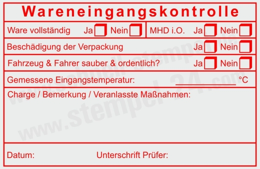 HACCP-Stempel Wareneingangskontrolle Mindesthaltbarkeit Charge Rot