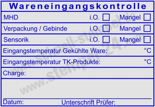 HACCP Kontrollstempel – Wareneingang Temperaturprüfung Sensorik & Mindesthaltbarkeit Charge | 5208
