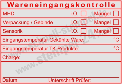 HACCP Kontrollstempel – Wareneingang Temperaturprüfung Sensorik & Mindesthaltbarkeit Rot