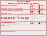 Wareneingangsstempel Werkstoff Materialgröße geprüft Rot