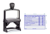 Textstempel – Wareneingangskontrolle, Temperatur & Schädlingsbefall Blau