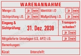 Stempel Warenannahme Sichtprüfung Maßprüfung Rot