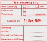 Warenausgangsstempel - Ware vollständig, Lieferschein geprüft, Verpackung & Abholung dokumentiert Rot