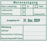 Warenausgangsstempel - Ware vollständig, Lieferschein geprüft, Verpackung & Abholung dokumentiert Grün