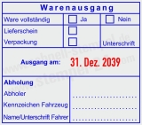 Warenausgangsstempel - Ware vollständig, Lieferschein geprüft, Verpackung & Abholung dokumentiert Blau/Rot