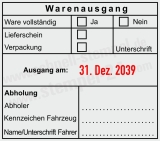 Warenausgangsstempel - Ware vollständig, Lieferschein geprüft, Verpackung & Abholung dokumentiert Schwarz/Rot