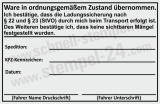 Stempel Ladungssicherung nach § 22 und § 23 StVO Transport erfolgt Schwarz