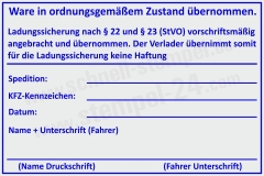 Stempel Ladungssicherung vorschriftsmäßig angebracht und übernommen | 5212